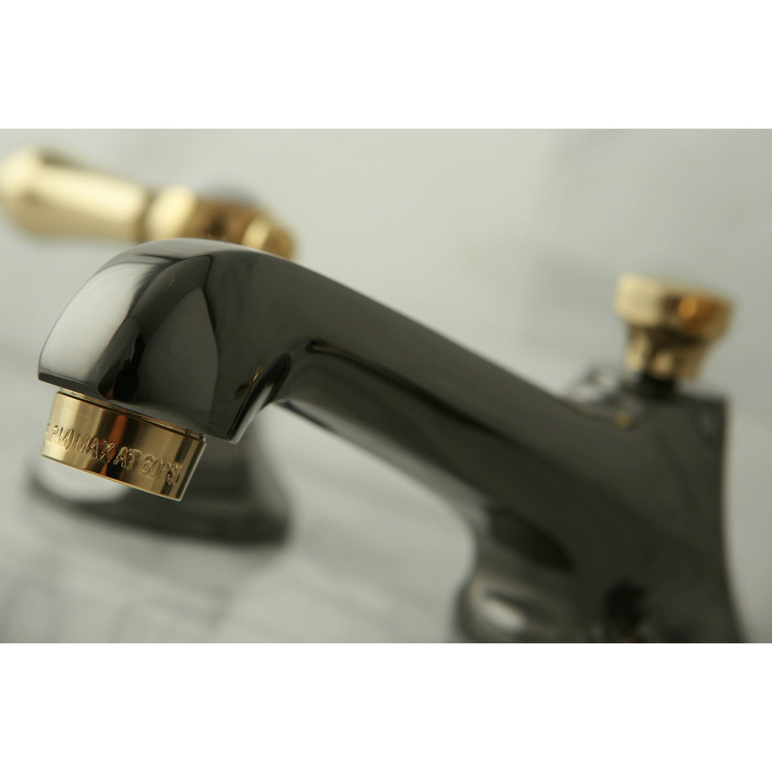 Kingston Tulare NS4469BAL - Water Onyx Two-Handle 3-Hole Deck Mount Widespread Bathroom Faucet with Brass Pop-Up, Black Stainless Steel/Polished Brass — thumbnail 2